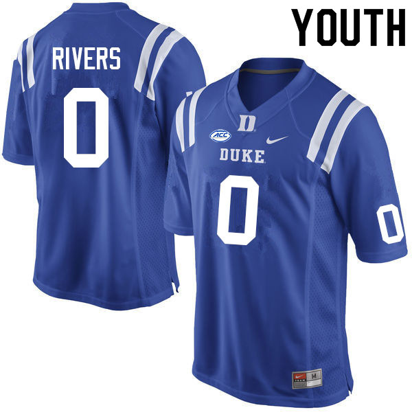 Youth #0 Chandler Rivers Duke Blue Devils College Football Jerseys Sale-Blue
